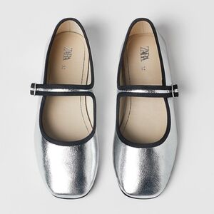 Brand New Zara Kids Silver Mary Jane Shoes
